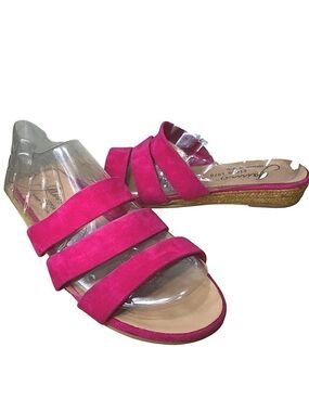 Gaimo Spain Suede Strappy Sandals Pink Low Wedge Slide On Shoes Sz 40/9 US